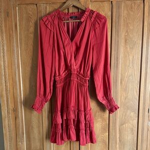 Anthropologie Vibrant Red Long Sleeve Dress